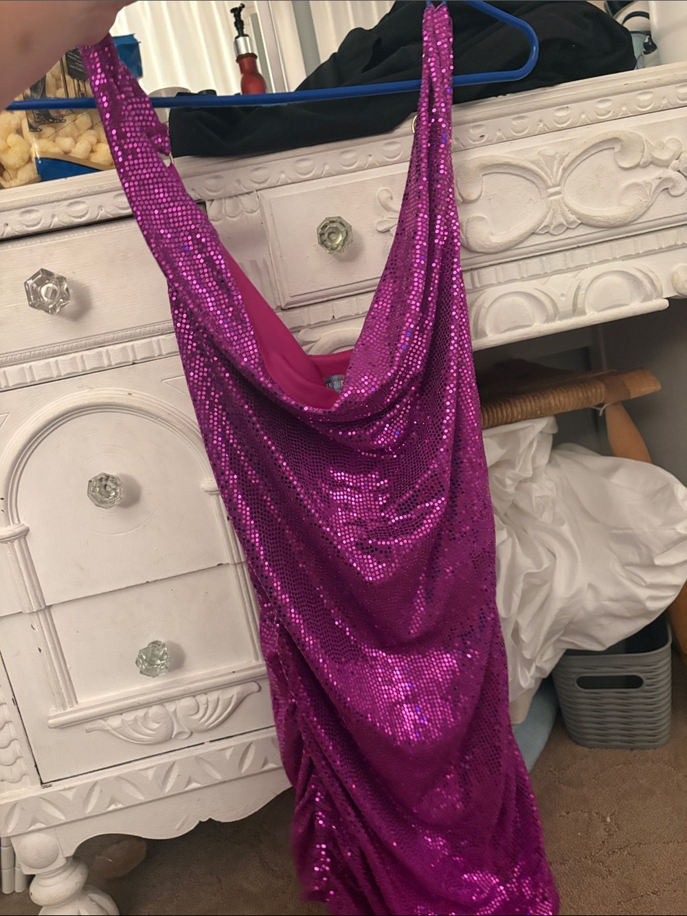 Magenta Sequin Cowl Neck Dress